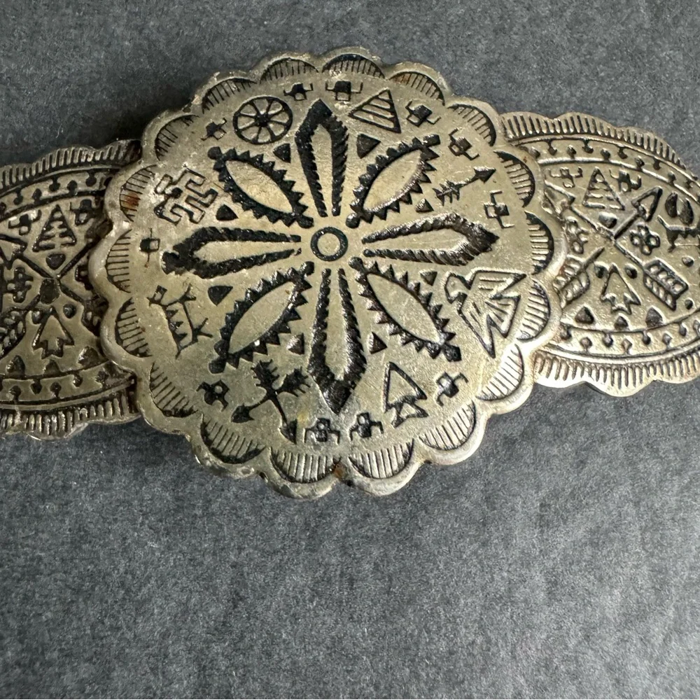 Vintage Southwest Hair Clip Large Barrette‎ Silver Tone Native Tribal Cowgirl